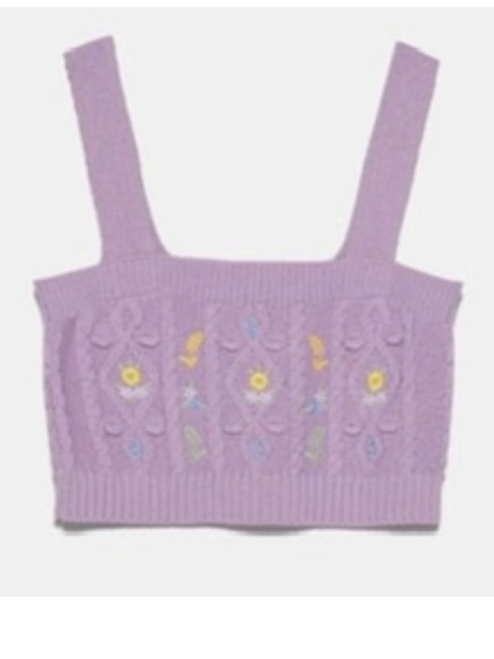 Zara Lilac Floral-Embroidered Knit Tank Top